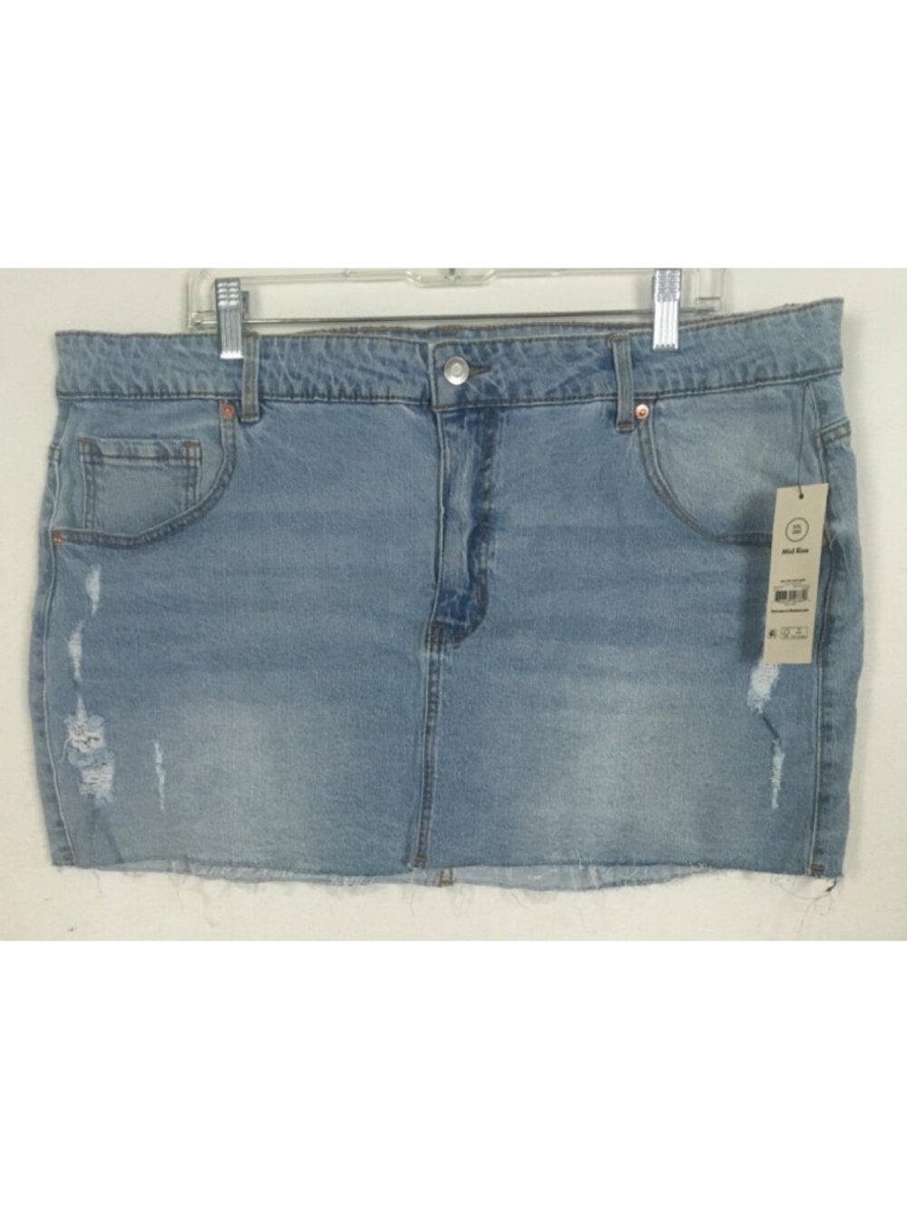 No Boundaries Denim Mini Skirt Size XXL Light Wash Pockets Distressed New w Tags